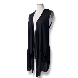 SOFT JOIE Black Sleeveless Draped Waterfall Cardigan with Pockets and Hood